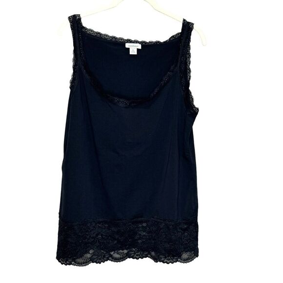 Sundance Size XL Black Lace Trim Cami Tank Top Cotton Spandex - Picture 1 of 6